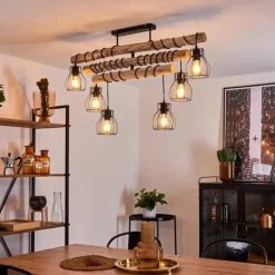 Lampes Vintages & Rétros-hofstein Plafonnier Gondo Bois clair, Noir, 6 lumières