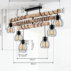 Lampes Vintages & Rétros-hofstein Plafonnier Gondo Bois clair, Noir, 6 lumières
