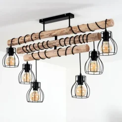 Lampes Vintages & Rétros-hofstein Plafonnier Gondo Bois clair, Noir, 6 lumières