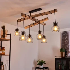 Lampes Vintages & Rétros-hofstein Plafonnier Gondo Bois clair, Noir, 6 lumières