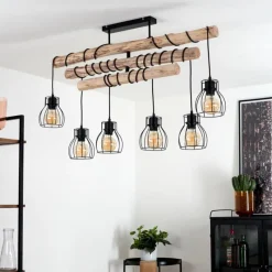 Lampes Vintages & Rétros-hofstein Plafonnier Gondo Bois clair, Noir, 6 lumières