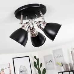Lampes Industrielles-hofstein Plafonnier Gralingen Nickel mat, Noir, 3 lumières