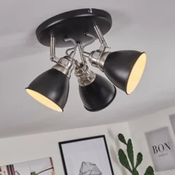 Lampes Industrielles-hofstein Plafonnier Gralingen Nickel mat, Noir, 3 lumières