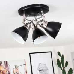 Lampes Industrielles-hofstein Plafonnier Gralingen Nickel mat, Noir, 3 lumières