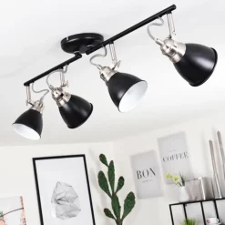 hofstein Plafonnier Gralingen Nickel mat, Noir, 4 lumières