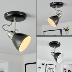 Lampes Industrielles-hofstein Plafonnier Gralingen Nickel mat, Noir, Blanc, 1 lumière
