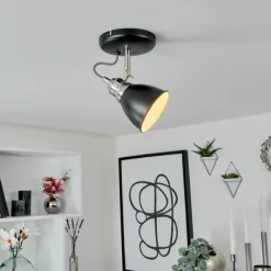 Lampes Industrielles-hofstein Plafonnier Gralingen Nickel mat, Noir, Blanc, 1 lumière