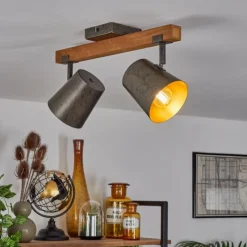 Lampes Dorées-hofstein Plafonnier Gressot Écru, Nickel mat, 2 lumières