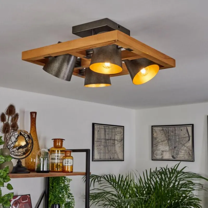 Lampes Dorées-hofstein Plafonnier Gressot Écru, Nickel mat, 4 lumières