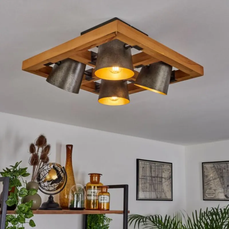 Lampes Dorées-hofstein Plafonnier Gressot Écru, Nickel mat, 4 lumières