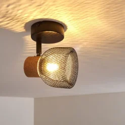 Lampes En Bois-hofstein Plafonnier Grongroft Bois clair, Noir, 1 lumière