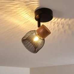 Lampes En Bois-hofstein Plafonnier Grongroft Bois clair, Noir, 1 lumière