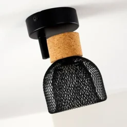 Lampes En Bois-hofstein Plafonnier Grongroft Bois clair, Noir, 1 lumière