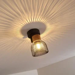 Lampes En Bois-hofstein Plafonnier Grongroft Bois clair, Noir, 1 lumière