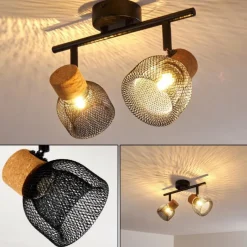 Lampes Vintages & Rétros-hofstein Plafonnier Grongroft Bois clair, Noir, 2 lumières