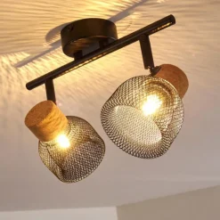 Lampes Vintages & Rétros-hofstein Plafonnier Grongroft Bois clair, Noir, 2 lumières