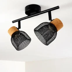 Lampes Vintages & Rétros-hofstein Plafonnier Grongroft Bois clair, Noir, 2 lumières