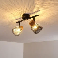 Lampes Vintages & Rétros-hofstein Plafonnier Grongroft Bois clair, Noir, 2 lumières