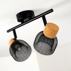 Lampes Vintages & Rétros-hofstein Plafonnier Grongroft Bois clair, Noir, 2 lumières