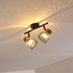 Lampes Vintages & Rétros-hofstein Plafonnier Grongroft Bois clair, Noir, 2 lumières