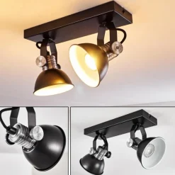 hofstein Plafonnier Gudo Noir, Argenté, 2 lumières