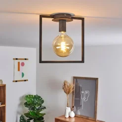 Lampes Industrielles-hofstein Plafonnier Guinan Gris, Noir, 1 lumière