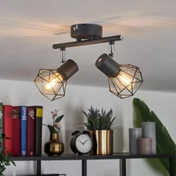 Lampes Vintages & Rétros-hofstein Plafonnier Gullspang Anthracite, 2 lumières