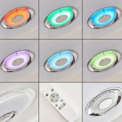 hofstein Plafonnier Haderup LED Chrome, Blanc, 1 lumière, Télécommandes, Changeur de couleurs