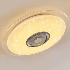 hofstein Plafonnier Haderup LED Chrome, Blanc, 1 lumière, Télécommandes, Changeur de couleurs