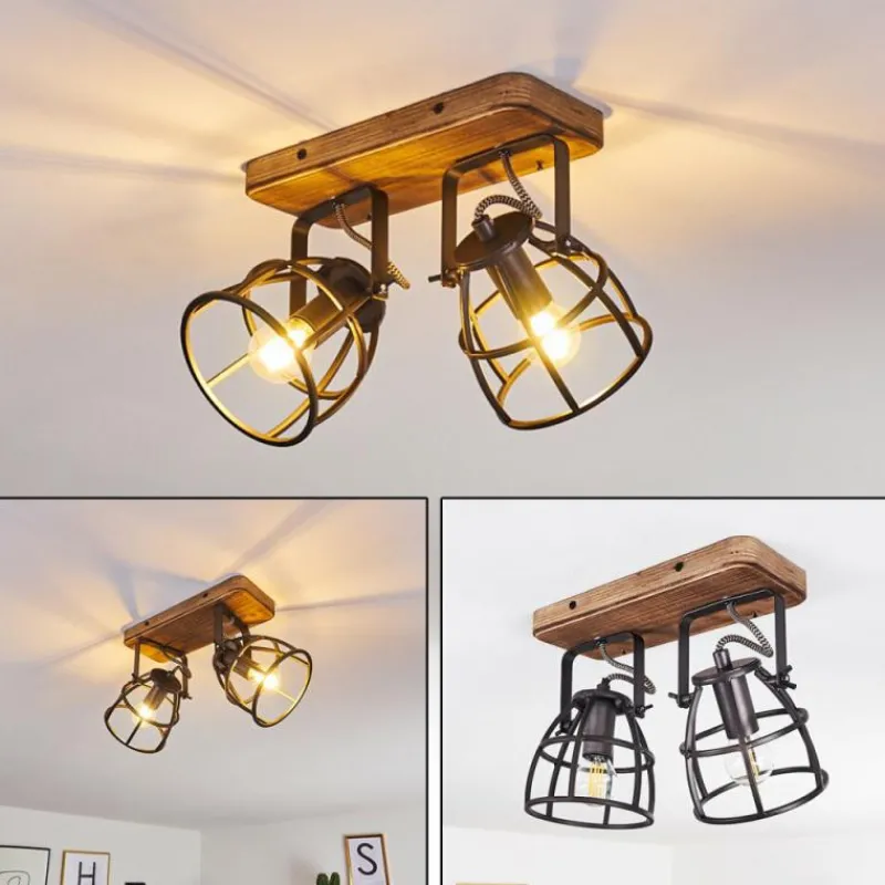 Lampes Industrielles-hofstein Plafonnier Haervej Bois foncé, Noir, 2 lumières