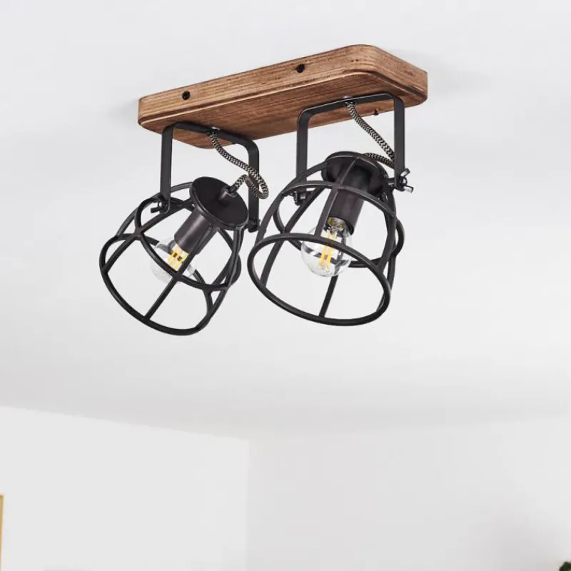 Lampes Industrielles-hofstein Plafonnier Haervej Bois foncé, Noir, 2 lumières