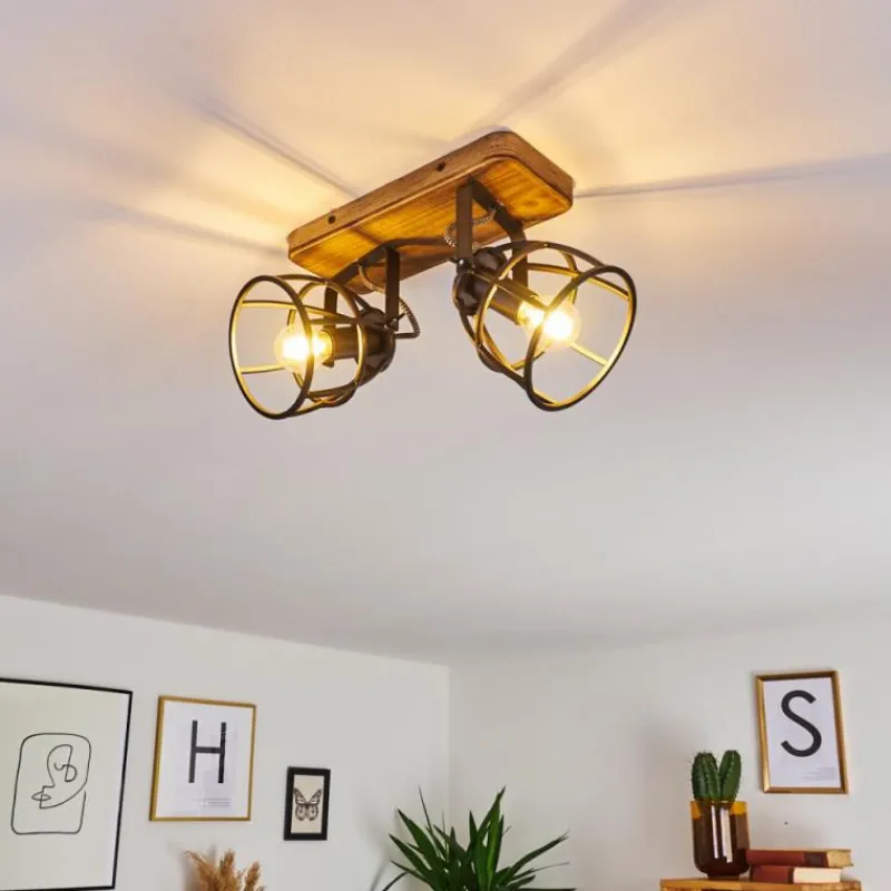 Lampes Industrielles-hofstein Plafonnier Haervej Bois foncé, Noir, 2 lumières