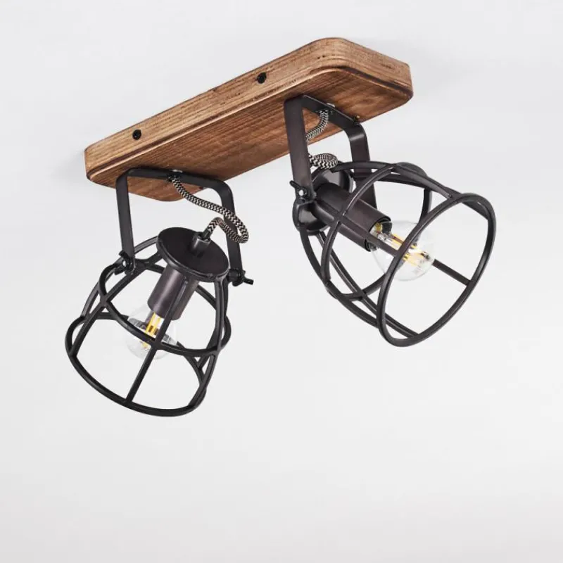 Lampes Industrielles-hofstein Plafonnier Haervej Bois foncé, Noir, 2 lumières