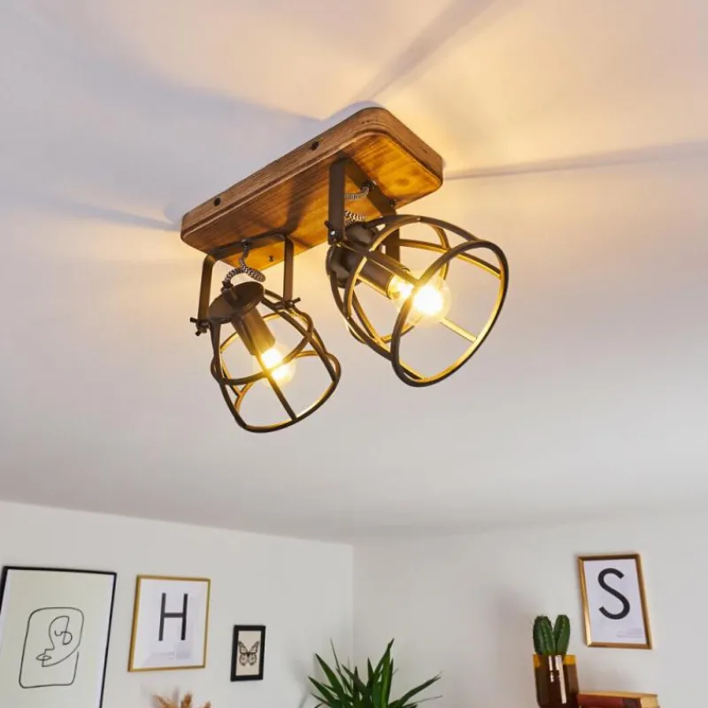 Lampes Industrielles-hofstein Plafonnier Haervej Bois foncé, Noir, 2 lumières