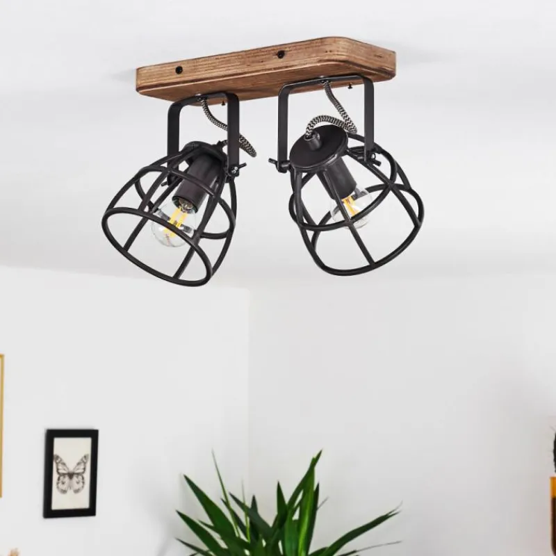 Lampes Industrielles-hofstein Plafonnier Haervej Bois foncé, Noir, 2 lumières