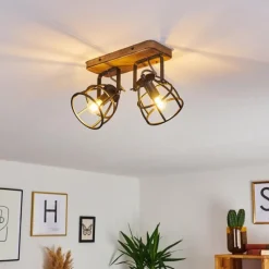 Lampes Industrielles-hofstein Plafonnier Haervej Bois foncé, Noir, 2 lumières