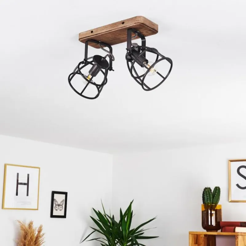 Lampes Industrielles-hofstein Plafonnier Haervej Bois foncé, Noir, 2 lumières