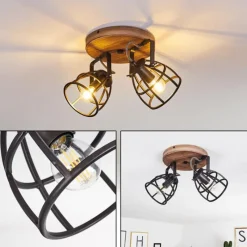 Lampes Industrielles-hofstein Plafonnier Haervej Bois foncé, Noir, 2 lumières