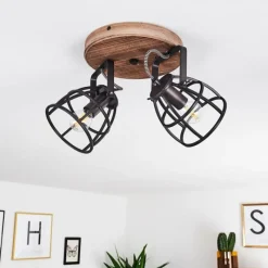 Lampes Industrielles-hofstein Plafonnier Haervej Bois foncé, Noir, 2 lumières