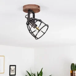 Lampes Industrielles-hofstein Plafonnier Haervej Bois foncé, Noir, 1 lumière