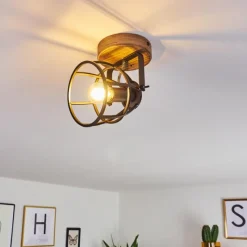 Lampes Industrielles-hofstein Plafonnier Haervej Bois foncé, Noir, 1 lumière