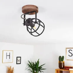 Lampes Industrielles-hofstein Plafonnier Haervej Bois foncé, Noir, 1 lumière