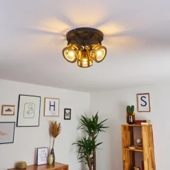 Luminaires Rustiques-hofstein Plafonnier Haervej Wood Bois clair, Noir, 3 lumières