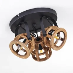 Luminaires Rustiques-hofstein Plafonnier Haervej Wood Bois clair, Noir, 3 lumières