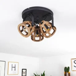 Luminaires Rustiques-hofstein Plafonnier Haervej Wood Bois clair, Noir, 3 lumières