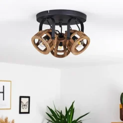 Luminaires Rustiques-hofstein Plafonnier Haervej Wood Bois clair, Noir, 3 lumières