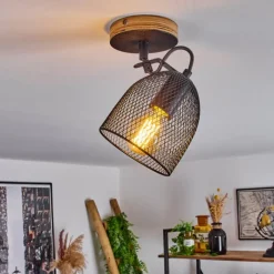 Lampes Vintages & Rétros-hofstein Plafonnier Hakvaag Bois foncé, Noir, 1 lumière