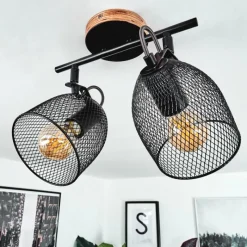 Lampes Vintages & Rétros-hofstein Plafonnier Hakvaag Bois foncé, Noir, 2 lumières