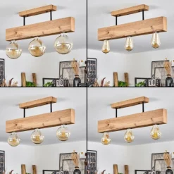 Luminaires Scandinaves-hofstein Plafonnier Heimola Brun, Couleur bois, Noir, 3 lumières