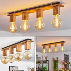 Luminaires Scandinaves-hofstein Plafonnier Heimola Brun, Couleur bois, Noir, 4 lumières